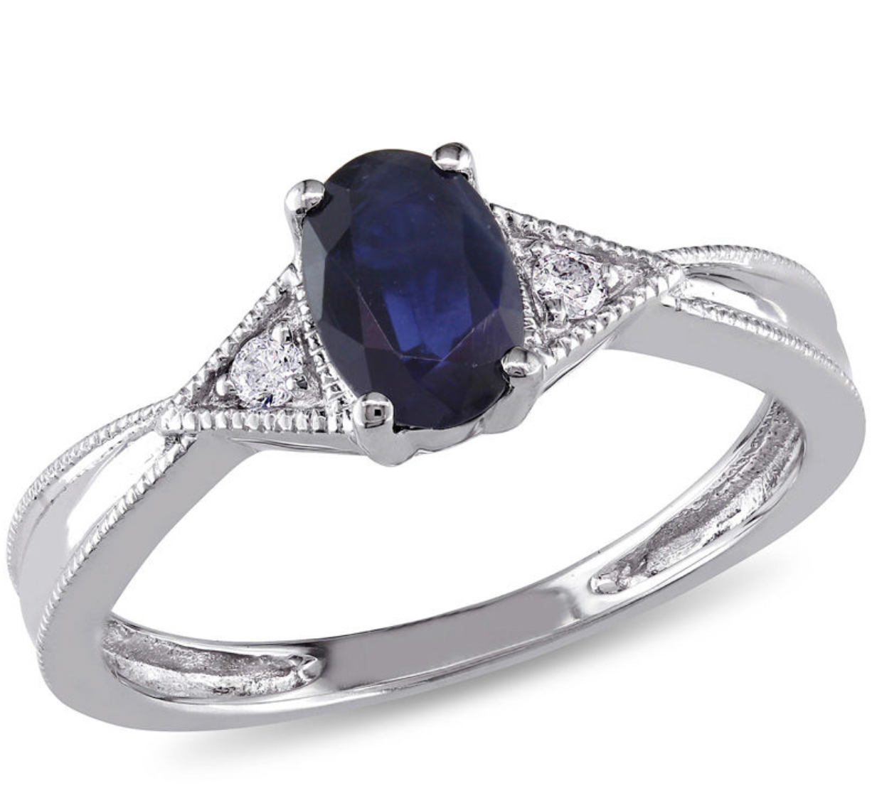 Zales Oval Blue Sapphire and Diamond Accent Triangle Sides Vintage-Style Ring