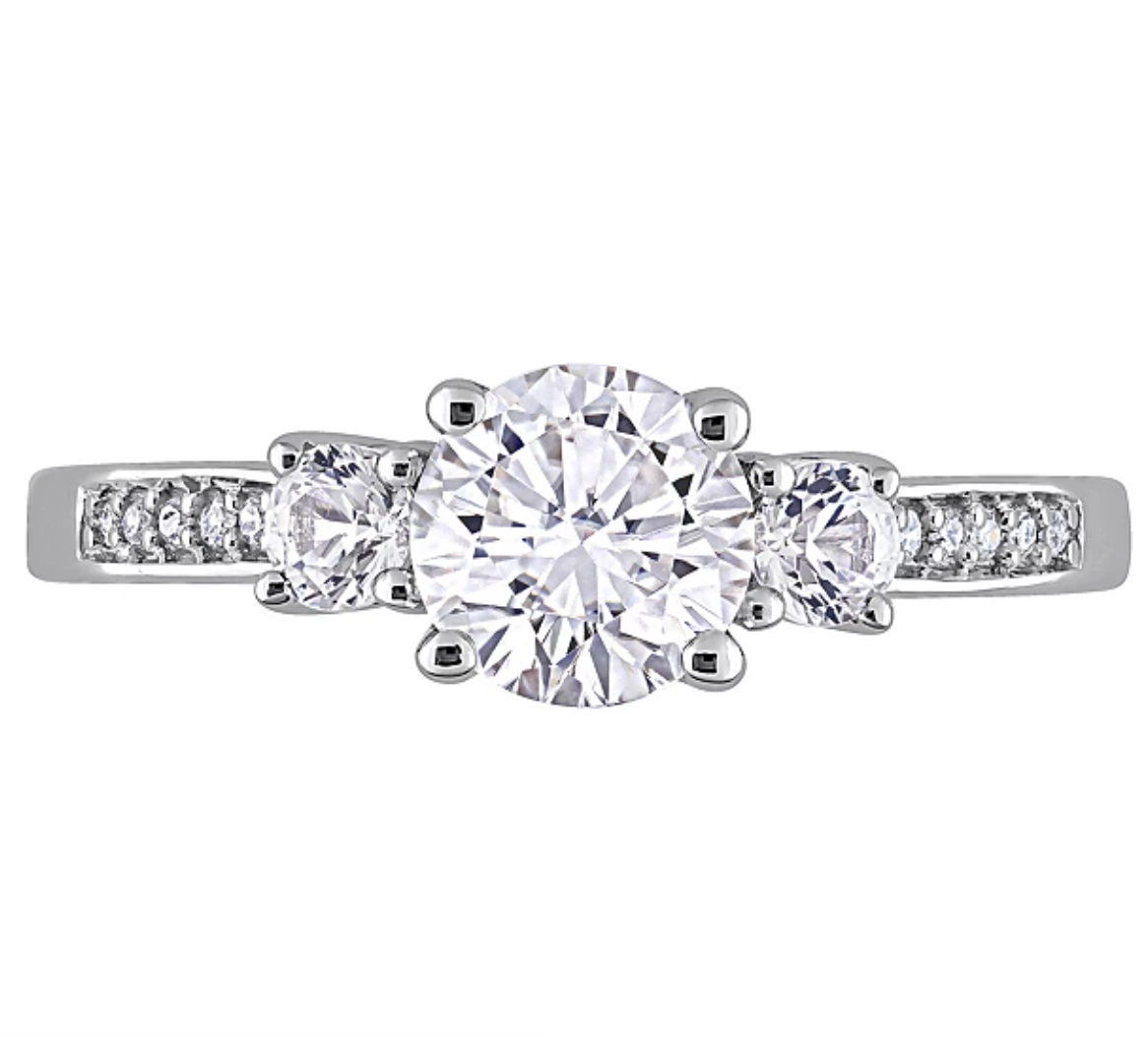 Stella Grace 10k White Gold Lab-Created White Sapphire & Diamond Accent 3-Stone Engagement Ring