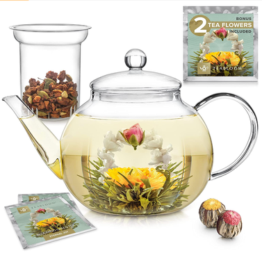 Teabloom Stovetop & Microwave Safe Glass Teapot