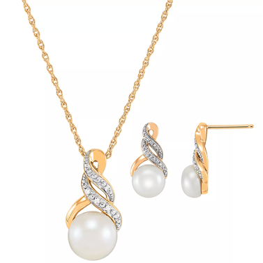 Cultured Freshwater Pearl and Diamond Accent Pendant Set