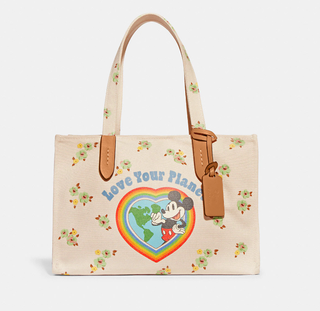 Tote 30 In 100 Percent Recycled Canvas With Floral Print And Mickey Mouse