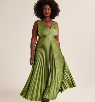 Abercrombie and Fitch Satin Pleated Cutout Maxi Dress