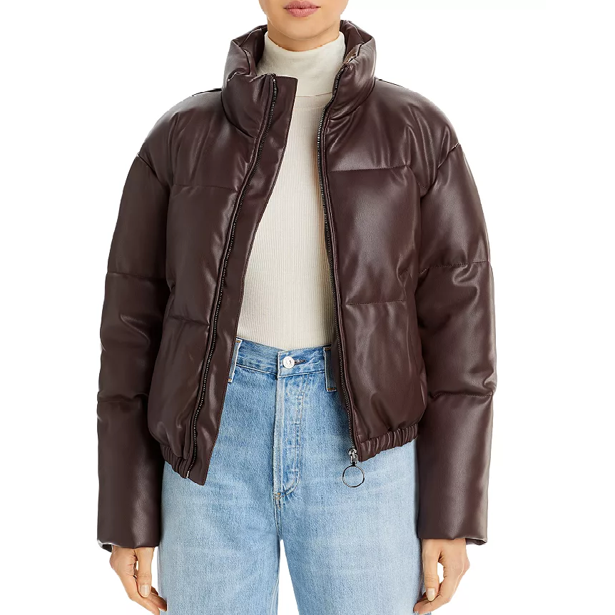 Aqua Faux Leather Puffer Jacket