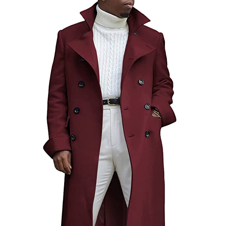 Ebifin Men's Notch Lapel Double Breasted Long Trench Coat
