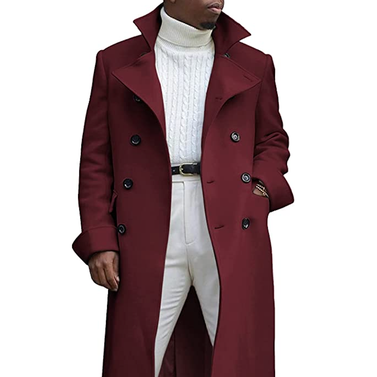 Ebifin Notch Lapel Double Breasted Long Trench Coat
