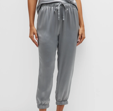 Neiman Marcus Cropped Silk Joggers