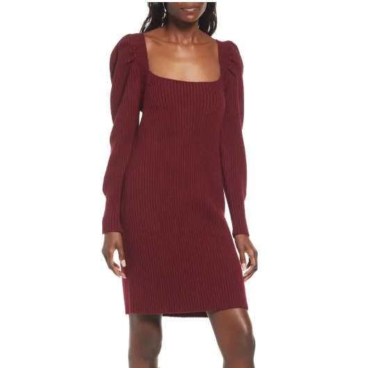 Charles Henry Ribbed Long Sleeve Sweater Dress