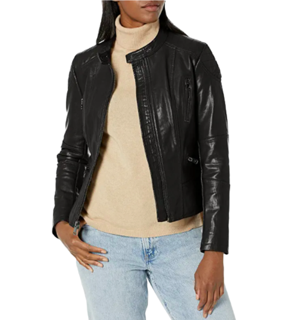 Kenneth Cole Women's Classic Short Moto Faux Leather Jacket