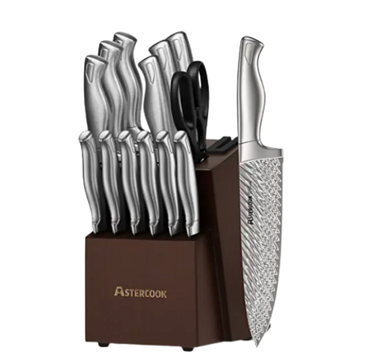 Astercook Damascus Kitchen Knife Set with Block