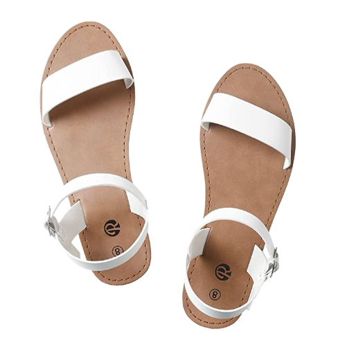 Rekayla Flat Faux Leather Ankle Strap and Adjustable Buckle Sandals for Women