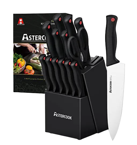 Astercook Knife Set with Built-in Sharpener Block