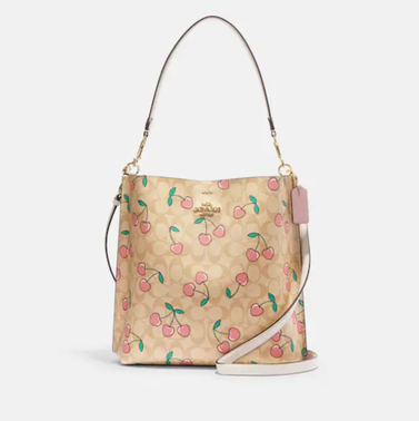 Mollie Bucket Bag In Signature Canvas With Heart Cherry Print
