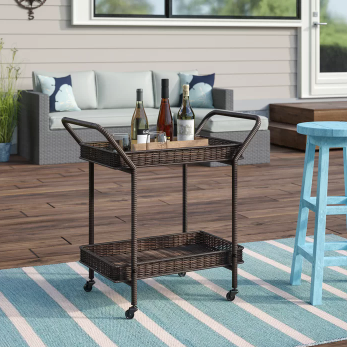 Warba Bar Cart with Metal Frame and Wicker Outer
