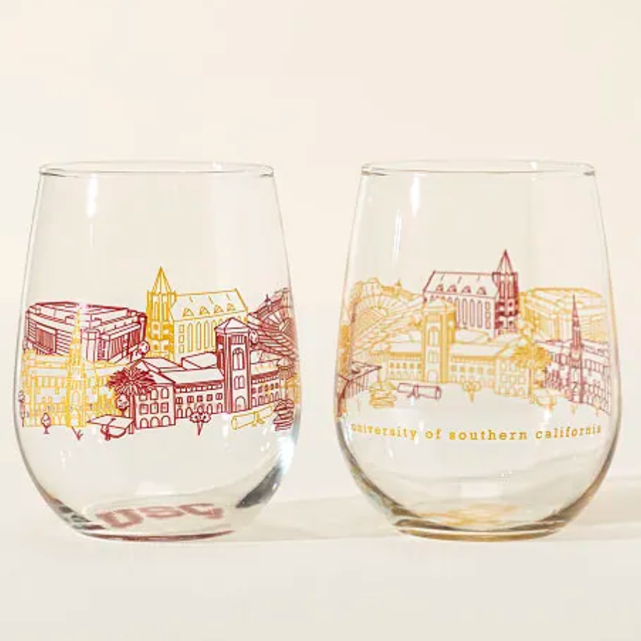 Uncommon Goods College Cityscape Wine Glasses - Set of 2