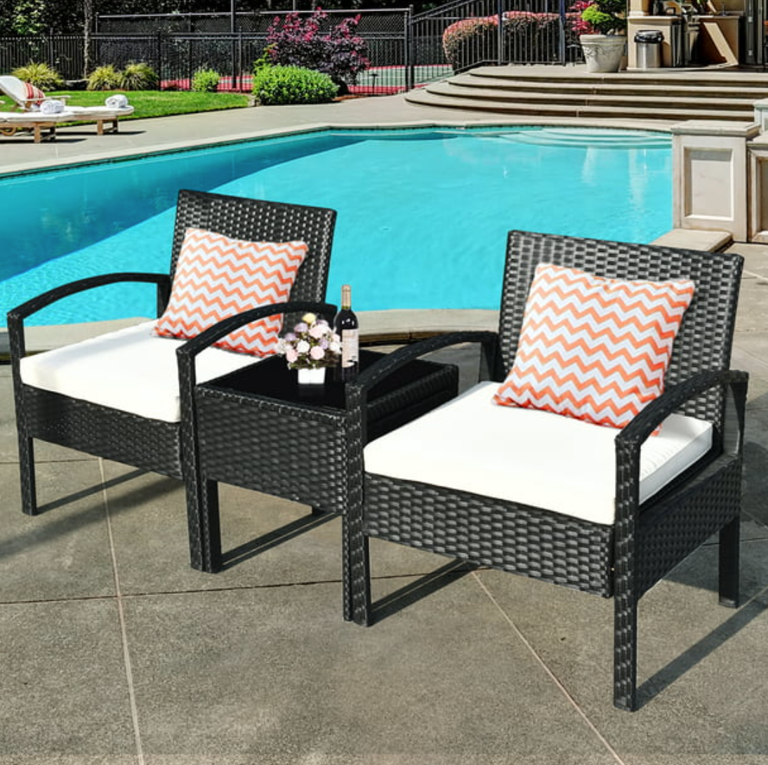 Costway 3PCS Patio Rattan Furniture Set Table & Chairs Set with Cushions Outdoor