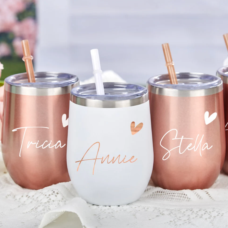 JiBHS Personalized Wine Tumbler With Straw