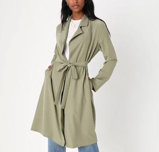 Lulus Perfectly Prepped Olive Green Trench Coat