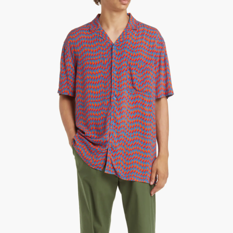 BP. Print Short Sleeve Button-Up Camp Shirt