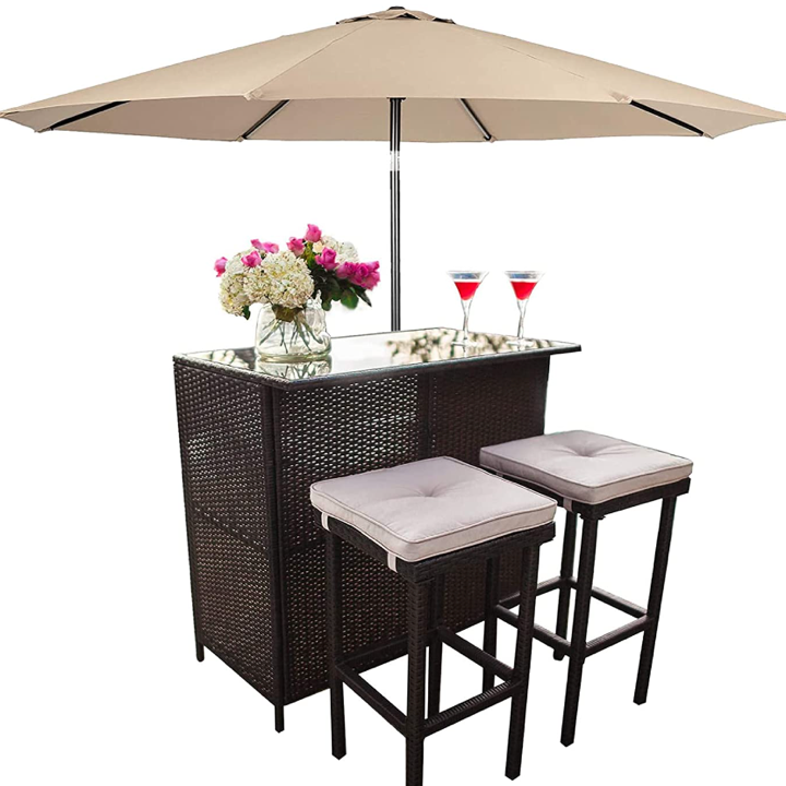 Suncrown Outdoor Bar Set with 9 FT Patio Umbrella