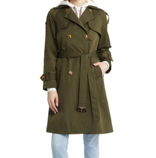 BCBGMAXAZRIA Gun Flap Double Breasted Belted Trench Coat