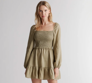 Quince 100% European Linen Smocked Mini Dress
