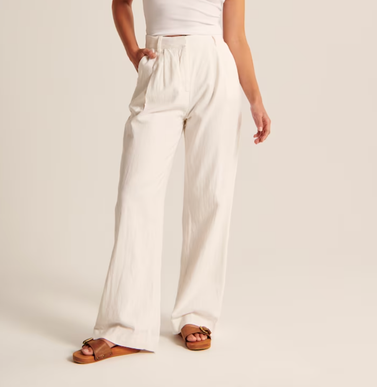 Abercrombie and Fitch Linen-Blend Tailored Wide Leg Pant