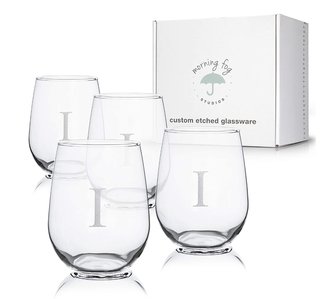 Morning Fog Studios Monogrammed Stemless Wine Glasses Set