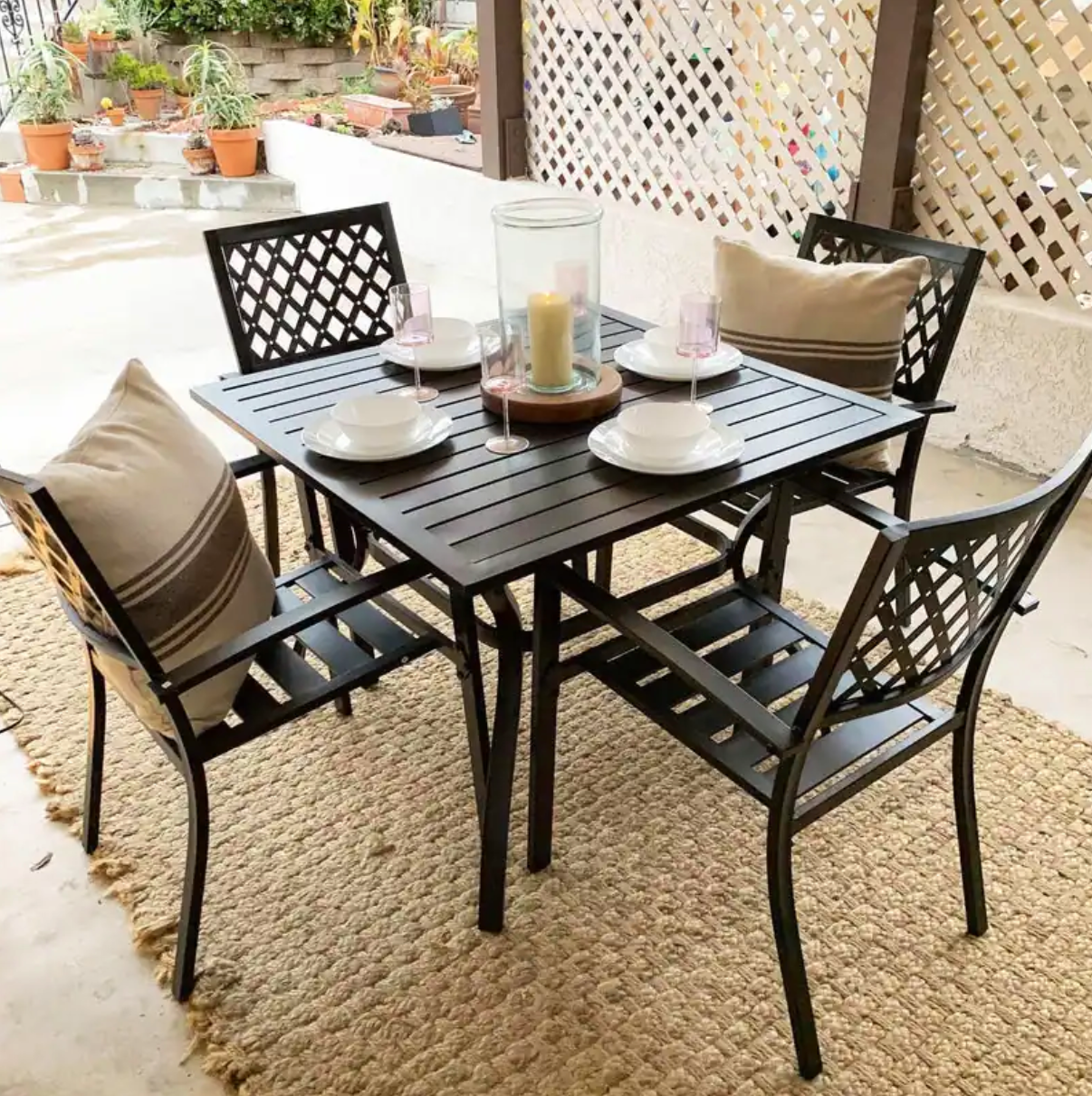 5-piece Outdoor Patio Dining Set with Stackable Chairs