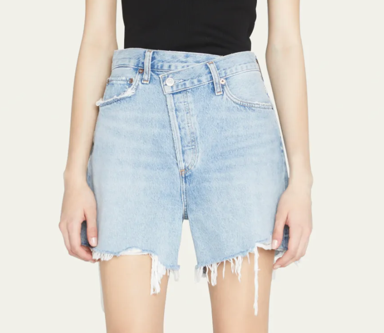 AGOLDE Crossover Waist Distressed Shorts