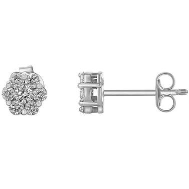 0.50 CT. T.W. Diamond Flower Cluster Earrings in 14K White Gold