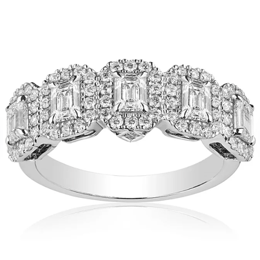 Superior Quality VS Collection 1.50 CT. T.W. Emerald Shaped Diamond Halo Band in 18K White Gold (I, VS2)