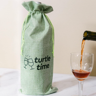 Turtle Time Linen Wine Bag