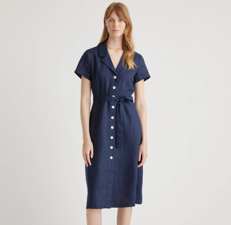 Quince 100% european linen button front dress