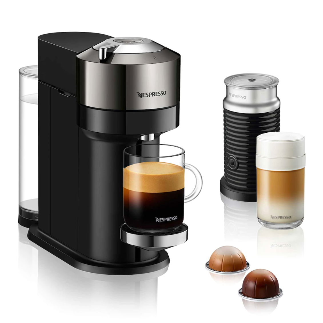 Nespresso Vertuo Next Deluxe Coffee and Espresso Maker by De’Longhi, Pure Chrome with Aeroccino Milk Frother