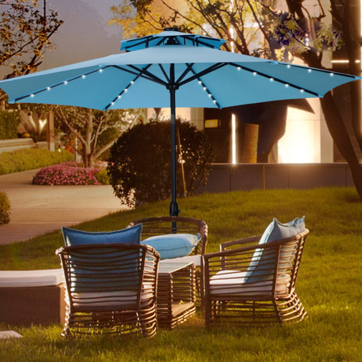 Autlaycil 10ft & 2-Tier Patio Solar Umbrella