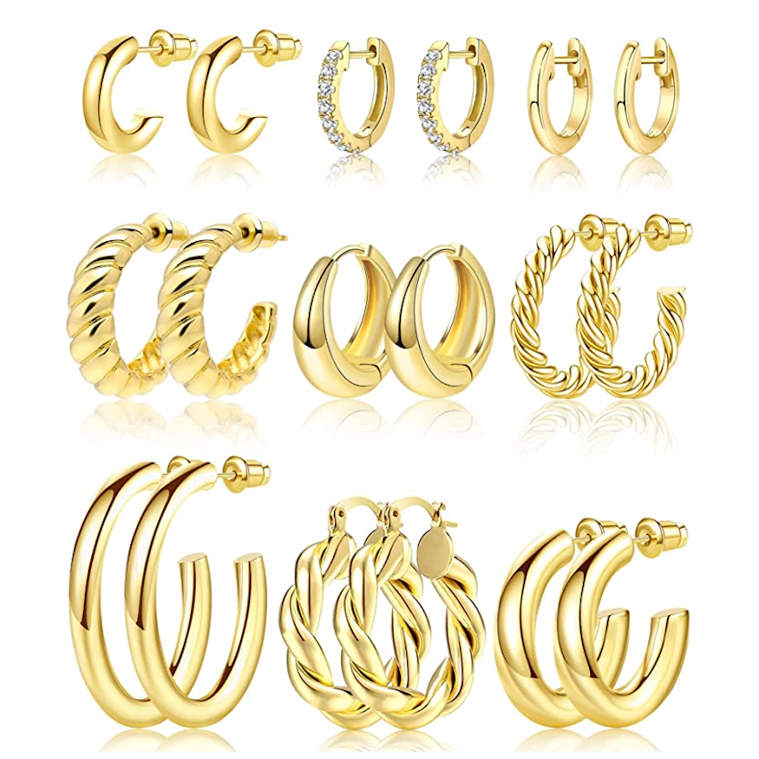 Adoyi 9 Pairs of Gold Hoop Earrings Set
