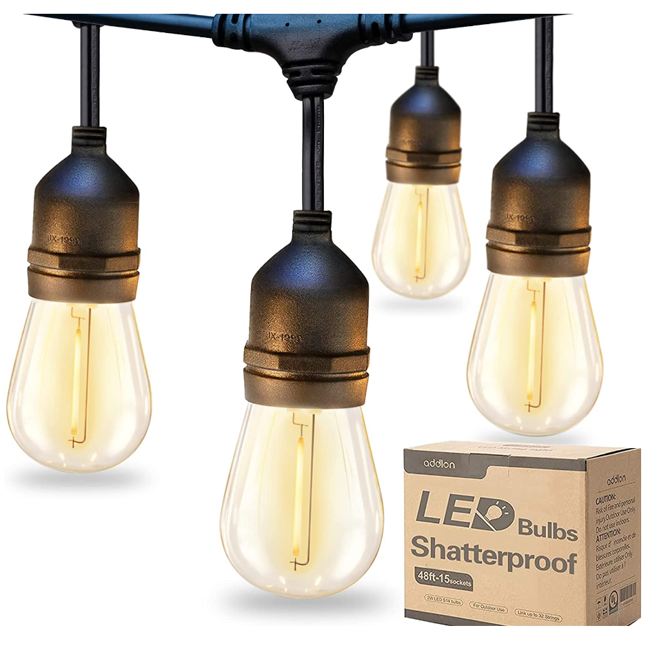 addlon LED Outdoor String Lights 48FT with Edison Vintage Shatterproof Bulbs