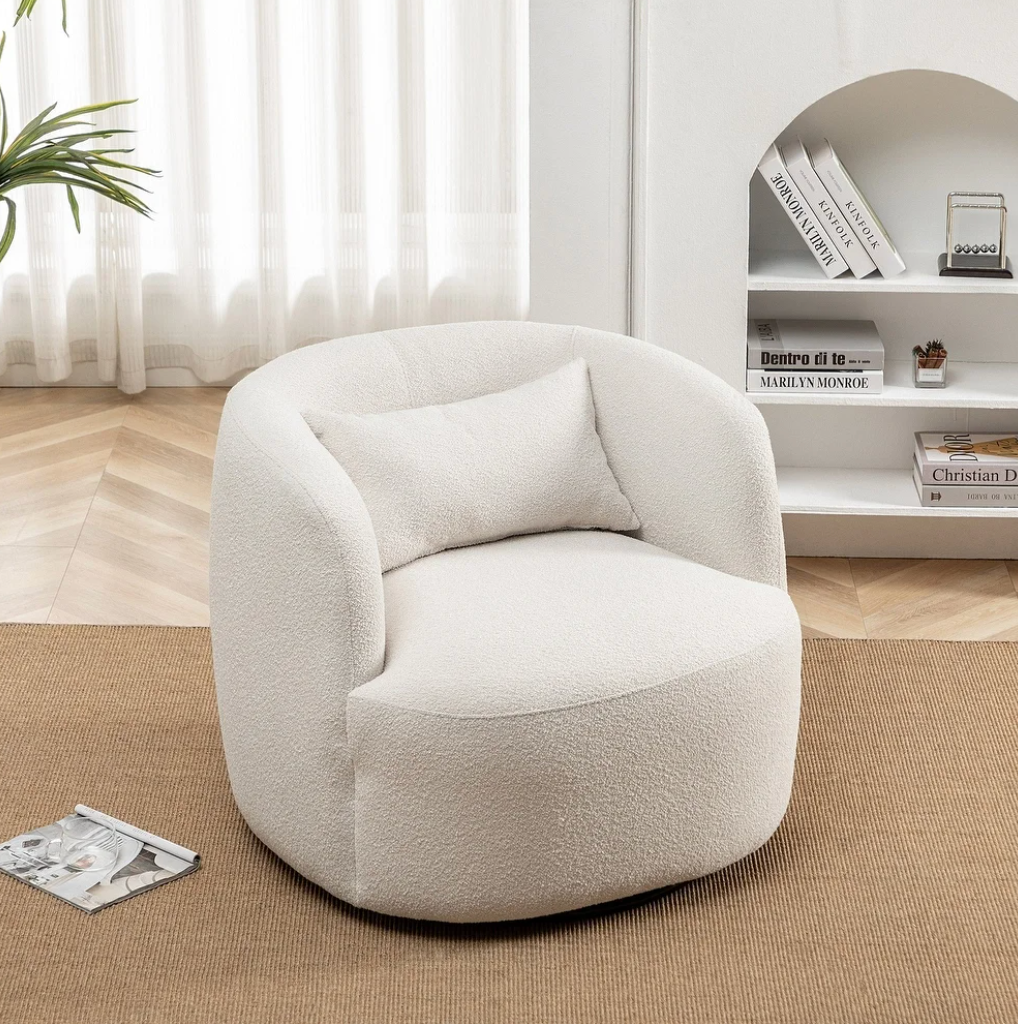Poly Blend Boucle Fabric Upholstered Swivel Armchair