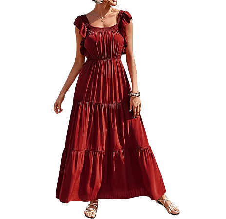 Ruched Square Neck Maxi Dress
