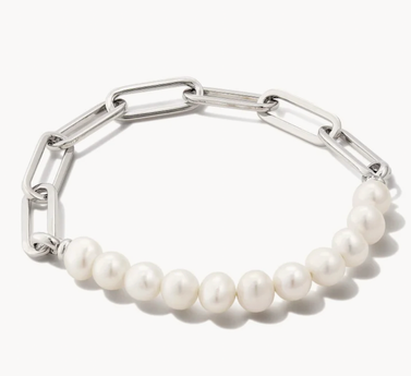 Kendra Scott Ashton Silver Half Chain Bracelet in White Pearl