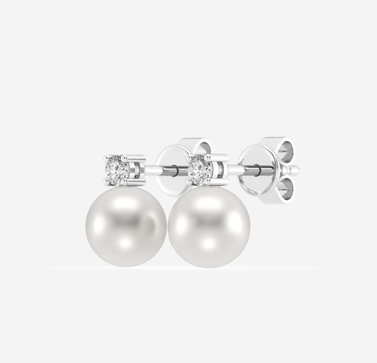 Grown Brilliance Cultured Freshwater Pearl and Lab Grown Diamond Stud Earrings