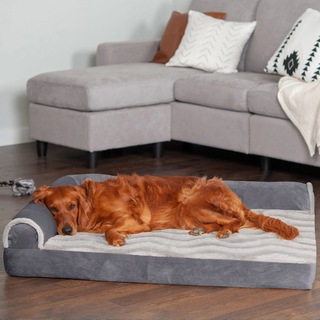 FurHaven Wave Fur & Velvet Cooling Gel Deluxe Chaise Dog & Cat Bed