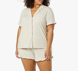 Amazon Essentials Women's Cotton Modal Piped Notch Collar Pajama Set