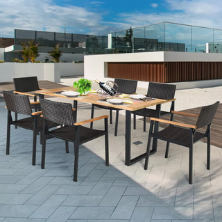 Costway 7PCS Patio Rattan Dining Chair Table Set 