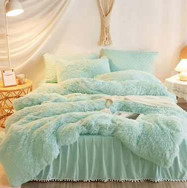 Haihua Mint Green Faux Fur Comforter Cover