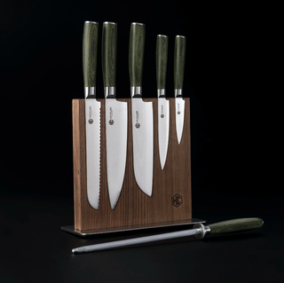 6pc Japanese Damascus Steel Knife Set with Magnetic Knife Block