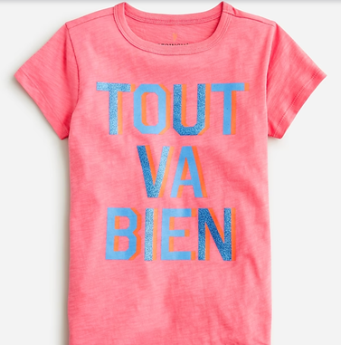 Girls' Glitter "Tout Va Bien" Graphic T-Shirt
