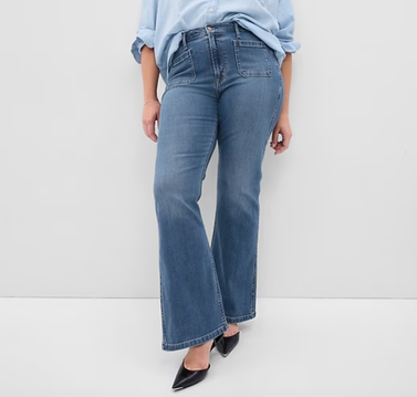 High Rise Patched '70s Flare Jeans with Washwell by Gap Online, THE ICONIC