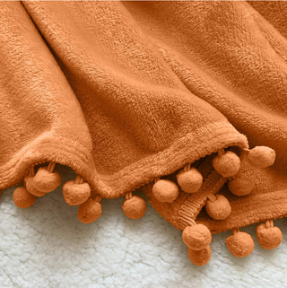 Lomao Flannel Blanket with Pompom Fringe