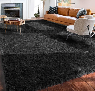 Black Fluffy Living Room Rug